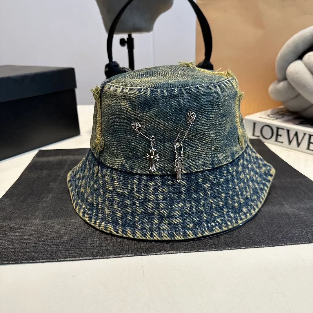 P60 Croxin spring and summer new denim fisherman hat, retro old street style, washed and torn edges, photo-taking item